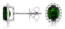 1.09CT DIAMOND & AAA RUSSALITE 14K WHITE GOLD 3D OVAL & ROUND HALO STUD EARRINGS