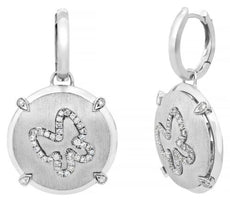 .61CT DIAMOND 18KT WHITE GOLD MATTE & SHINY BUTTERFLY CIRCULAR HANGING EARRINGS