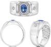 1.34CT DIAMOND & AAA SAPPHIRE 14KT WHITE GOLD 3D OVAL & ROUND OCTAGON MENS RING