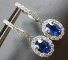2.94CT DIAMOND & AAA CEYLON SAPPHIRE 14KT WHITE GOLD OVAL HALO HANGING EARRINGS