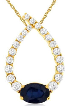 .98CT DIAMOND & AAA SAPPHIRE 14K YELLOW GOLD OVAL & ROUND TEAR DROP LOVE PENDANT