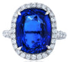 ESTATE EXTRA LARGE 11.35CT DIAMOND & AAA SAPPHIRE PLATINUM CUSHION & ROUND RING