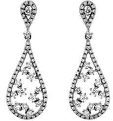 ESTATE .93CT DIAMOND 14KT WHITE GOLD MULTI FLOWER TEAR DROP FUN HANGING EARRINGS
