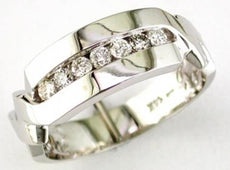 .25CT DIAMOND 14KT WHITE GOLD 3D CLASSIC CHANNEL 7 STONE CRISS CROSS MENS RING
