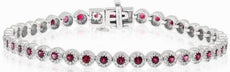 2.83CT DIAMOND & AAA RUBY 14K WHITE GOLD 3D CLASSIC MULTI FLOWER TENNIS BRACELET