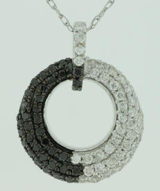 .53CT WHITE & BLACK DIAMOND 14KT WHITE GOLD GRADUATING JOURNEY FLOATING PENDANT