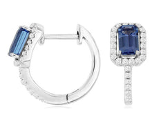 .85CT DIAMOND & AAA TANZANITE 14KT WHITE GOLD CUSHION ROUND & BAGUETTE EARRINGS