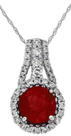 .97CT DIAMOND & AAA RUBY 14K WHITE GOLD 3D ROUND HALO TEAR DROP FLOATING PENDANT