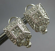 LARGE .90CT DIAMOND 14K WHITE GOLD 3D ROUND & PRINCESS SQUARE HANGING EARRINGS