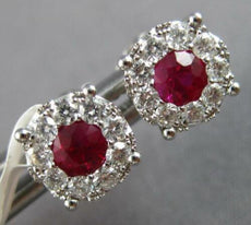 ESTATE .90CT DIAMOND & AAA RUBY 18KT WHITE GOLD 3D ROUND FLOWER STUD EARRINGS