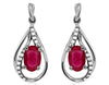 1.20CT DIAMOND & AAA RUBY 14K WHITE GOLD OVAL & ROUND TEAR DROP HANGING EARRINGS