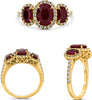 2.64CT DIAMOND & AAA RUBY 18KT YELLOW GOLD OVAL & ROUND 3 STONE ENGAGEMENT RING