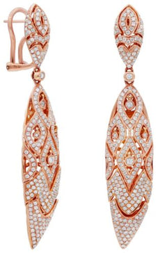 LARGE 2.14CT DIAMOND 18KT ROSE GOLD MULTI LEAF FILIGREE MARQUISE SHAPE EARRINGS