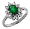 1.60CT DIAMOND & AAA EMERALD 14KT WHITE GOLD OVAL & ROUND FLOWER ENGAGEMENT RING