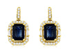 2.56CT DIAMOND & AAA SAPPHIRE 14K YELLOW GOLD EMERALD CUT HALO HANGING EARRINGS