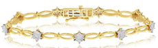 .28CT DIAMOND 14KT YELLOW GOLD 3D MULTI FLOWER STAR BY THE YARD TENNIS BRACELET