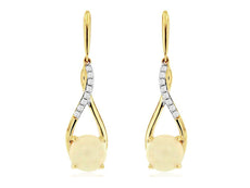 1.80CT DIAMOND & AAA OPAL 14KT YELLOW GOLD ROUND INFINITY LOVE HANGING EARRINGS
