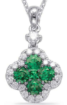 .91CT DIAMOND & AAA EMERALD 14KT WHITE GOLD 3D 4 LEAF CLOVER FLOWER LOVE PENDANT