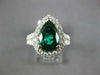 LARGE 3.96CT DIAMOND & AAA EMERALD 18KT WHITE GOLD 3D PEAR SHAPE ENGAGEMENT RING