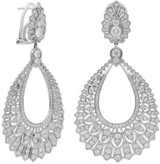 LARGE 5.0CT DIAMOND 18K WHITE GOLD MULTI ROW FILIGREE CLASSIC TEAR DROP EARRINGS