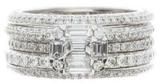 3.41CT DIAMOND 18KT WHITE GOLD ROUND & BAGUETTE MULTI ROW FUN ANNIVERSARY RING