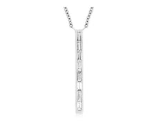 ESTATE .14CT DIAMOND 14KT WHITE GOLD 3D CLASSIC BAGUETTE CHANNEL BAR NECKLACE
