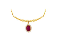 .63CT DIAMOND & AAA RUBY 14KT YELLOW GOLD OVAL & ROUND FLOWER BAR LOVE NECKLACE