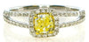.74CT WHITE & FANCY YELLOW DIAMOND 18KT 2 TONE GOLD CUSHION HALO ENGAGEMENT RING