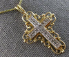 ESTATE LARGE .36CT DIAMOND 14KT 2 TONE GOLD 3D CROSS FILIGREE FLOATING PENDANT