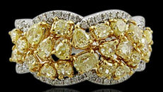WIDE 4.12CT WHITE & CANARY DIAMOND 18KT TWO TONE GOLD LOVE KNOT ANNIVERSARY RING