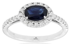 1.33CT DIAMOND & AAA SAPPHIRE 14KT WHITE GOLD OVAL HALO SIDEWAYS ENGAGEMENT RING