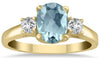1.98CT DIAMOND & AAA AQUAMARINE 14KT YELLOW GOLD 3D OVAL & ROUND 3 STONE RING