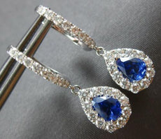 1.87CT DIAMOND & AAA SAPPHIRE 14K WHITE GOLD PEAR SHAPE CLASSIC HANGING EARRINGS