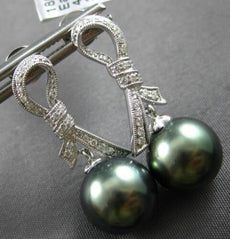 ESTATE DIAMOND .23CT & AAA TAHITIAN PEARL 18KT WHITE GOLD BOW HANGING EARRINGS