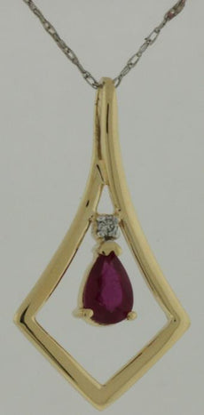 .47CT DIAMOND & AAA RUBY 14KT YELLOW GOLD PEAR SHAPE & ROUND TEAR DROP PENDANT