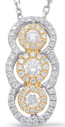 .43CT DIAMOND 14KT 2 TONE GOLD 3D CLUSTER FLOWER 3 STONE HALO FLOATING PENDANT