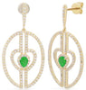 1.02CT DIAMOND & AAA EMERALD 14K YELLOW GOLD DOUBLE HEART OVAL FUN LOVE EARRINGS