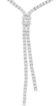 7.50CT DIAMOND 14KT WHITE GOLD ROUND & BAGUETTE DOUBLE DROP LARIAT LOVE NECKLACE