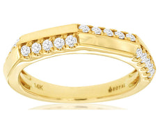 .33CT DIAMOND 14K YELLOW GOLD 3D 2 ROW RECTANGULAR SEMI OCTAGON ANNIVERSARY RING