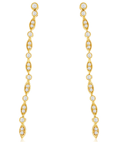 ESTATE .47CT DIAMOND 14KT YELLOW GOLD ROUND MULTI LEAF CLASSIC HANGING EARRINGS