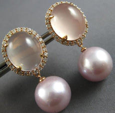 LARGE DIAMOND & AAA ROSE QUARTZ & PINK SOUTH SEA PEARL 18KT ROSE GOLD EARRINGS