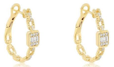 .32CT DIAMOND 14KT YELLOW GOLD 3D ROUND & BAGUETTE HOOP CLIP ON HANGING EARRINGS