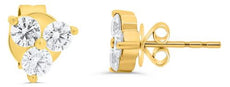 .25CT DIAMOND 14K YELLOW GOLD 3D ROUND 3 STONE SHARED PRONG FLORAL STUD EARRINGS