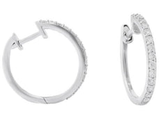 ESTATE .51CT DIAMOND 14KT WHITE GOLD CLASSIC ROUND HUGGIE HOOP HANGING EARRINGS