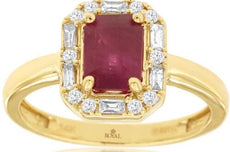 1.29CT DIAMOND & AAA RUBY 14KT YELLOW GOLD EMERALD CUT & ROUND ENGAGEMENT RING