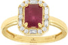 1.29CT DIAMOND & AAA RUBY 14KT YELLOW GOLD EMERALD CUT & ROUND ENGAGEMENT RING