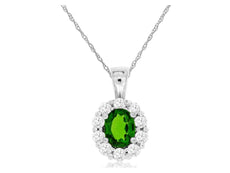 .63CT DIAMOND & AAA RUSSALITE 14KT WHITE GOLD 3D OVAL & ROUND FLOATING PENDANT