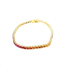 5.99CT AAA MULTI COLOR SAPPHIRE 14KT YELLOW GOLD 3D RAINBOW LOVE TENNIS BRACELET