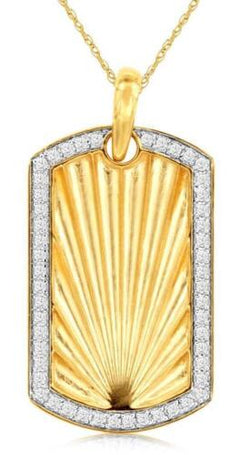 ESTATE .20CT DIAMOND 14K YELLOW GOLD ROUND SUNBURST DOG TAG FUN FLOATING PENDANT