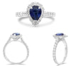 2.2CT DIAMOND & SAPPHIRE 18K WHITE GOLD 3D ROUND & PEAR SHAPE 3 PRONG HALO RING